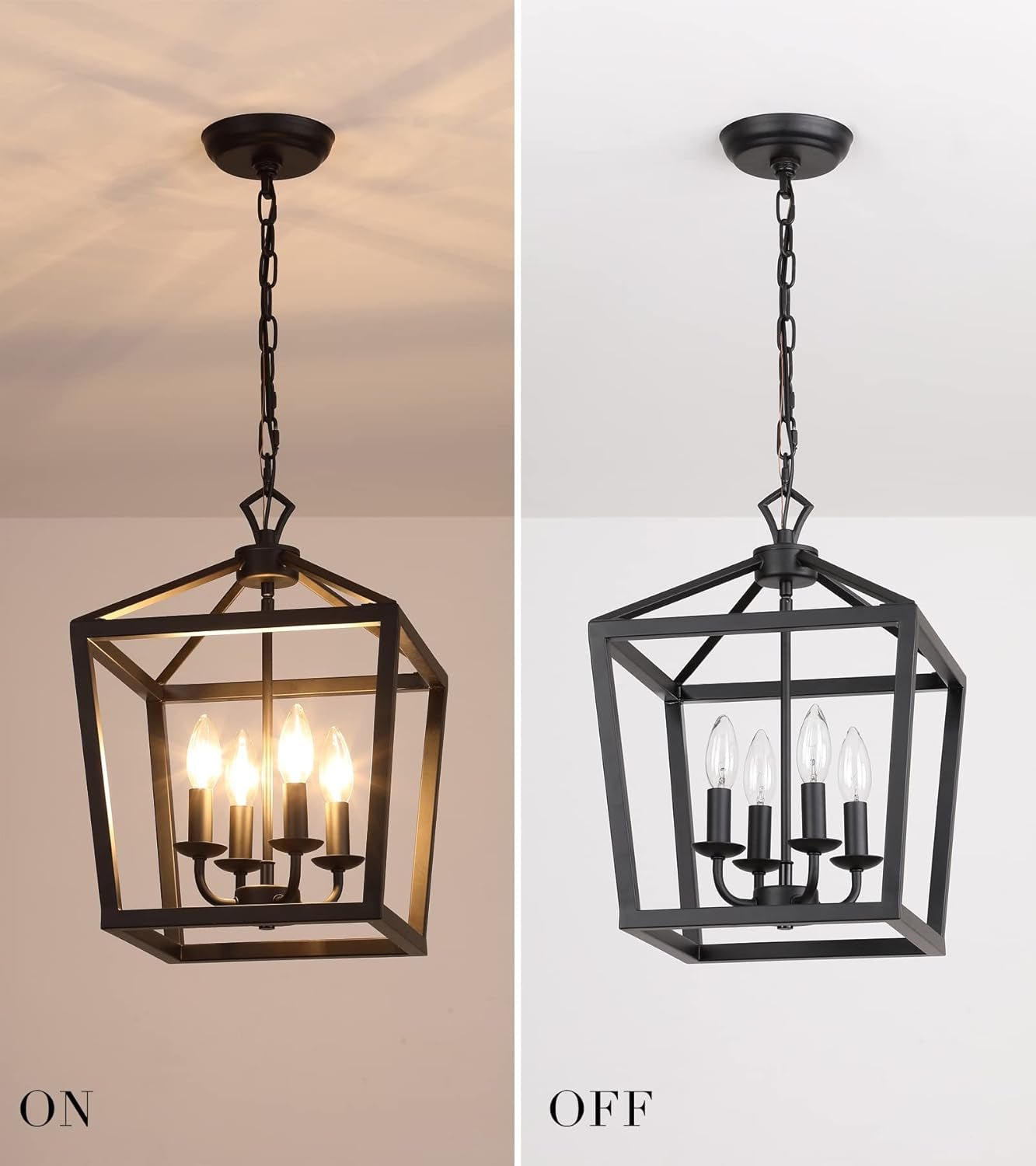 Black Lantern Farmhouse Chandelier – 4-Light Kitchen Ceiling Fixture