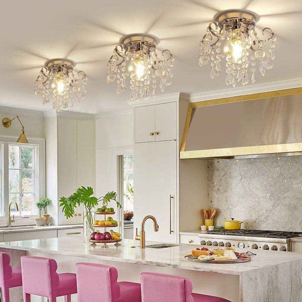 Mini Chrome Crystal Chandelier – Flush Mount Ceiling Light