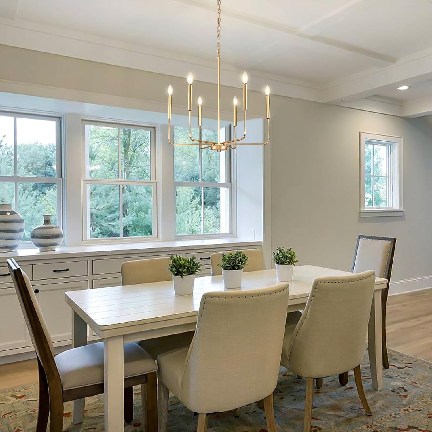Modern Gold Candle Chandelier – 6-Light Dining Room Statement Fixture