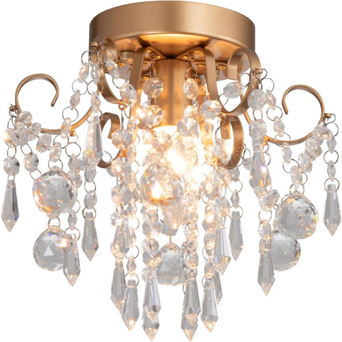 Mini Gold Crystal Chandelier – Flush Mount Ceiling Light
