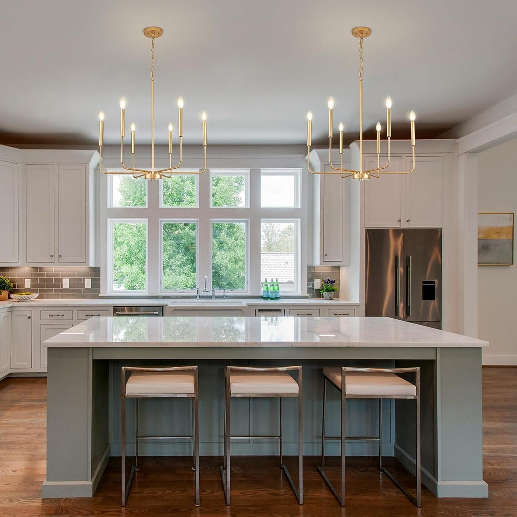 Modern Gold Candle Chandelier – 6-Light Dining Room Statement Fixture