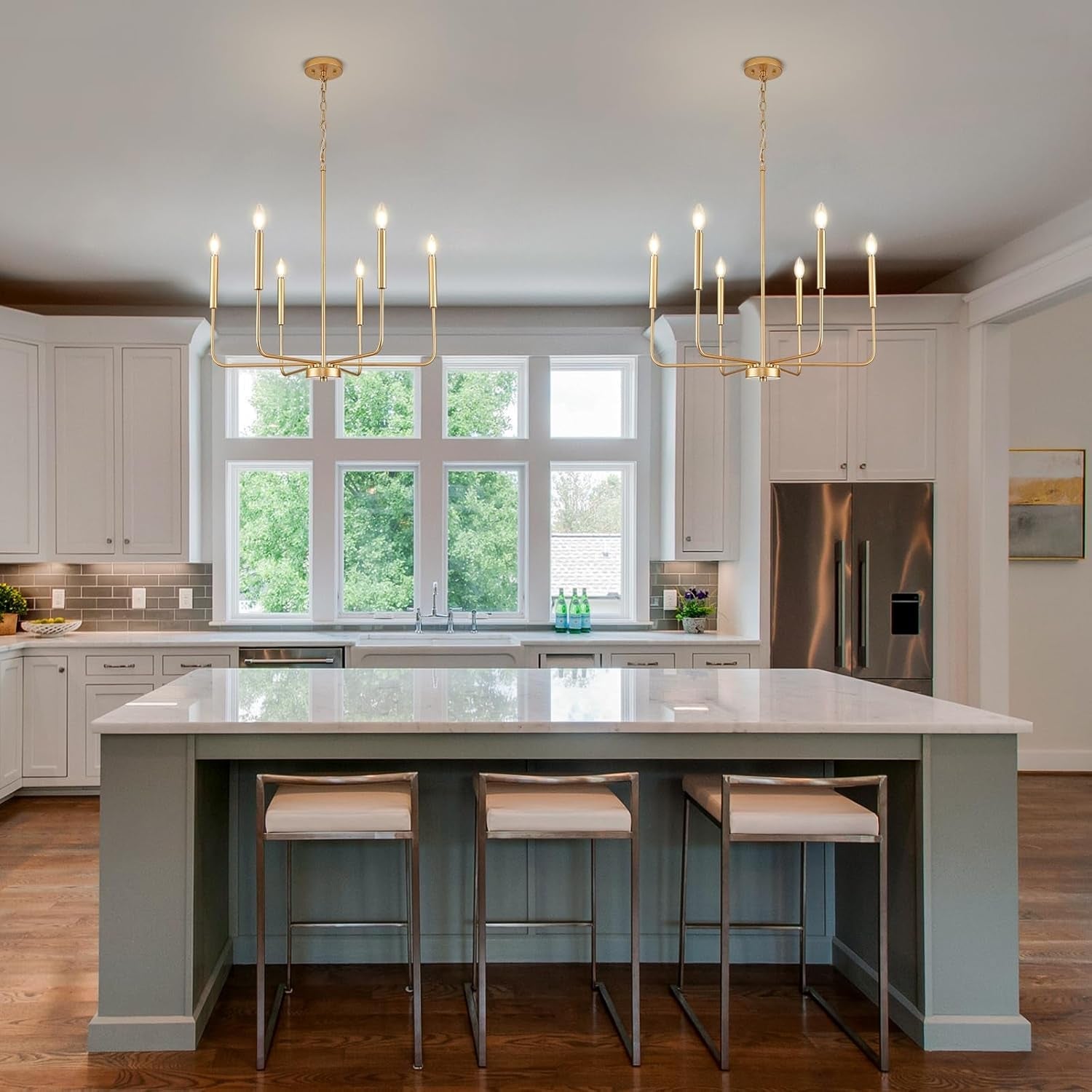 Modern Gold Candle Chandelier – 6-Light Dining Room Statement Fixture