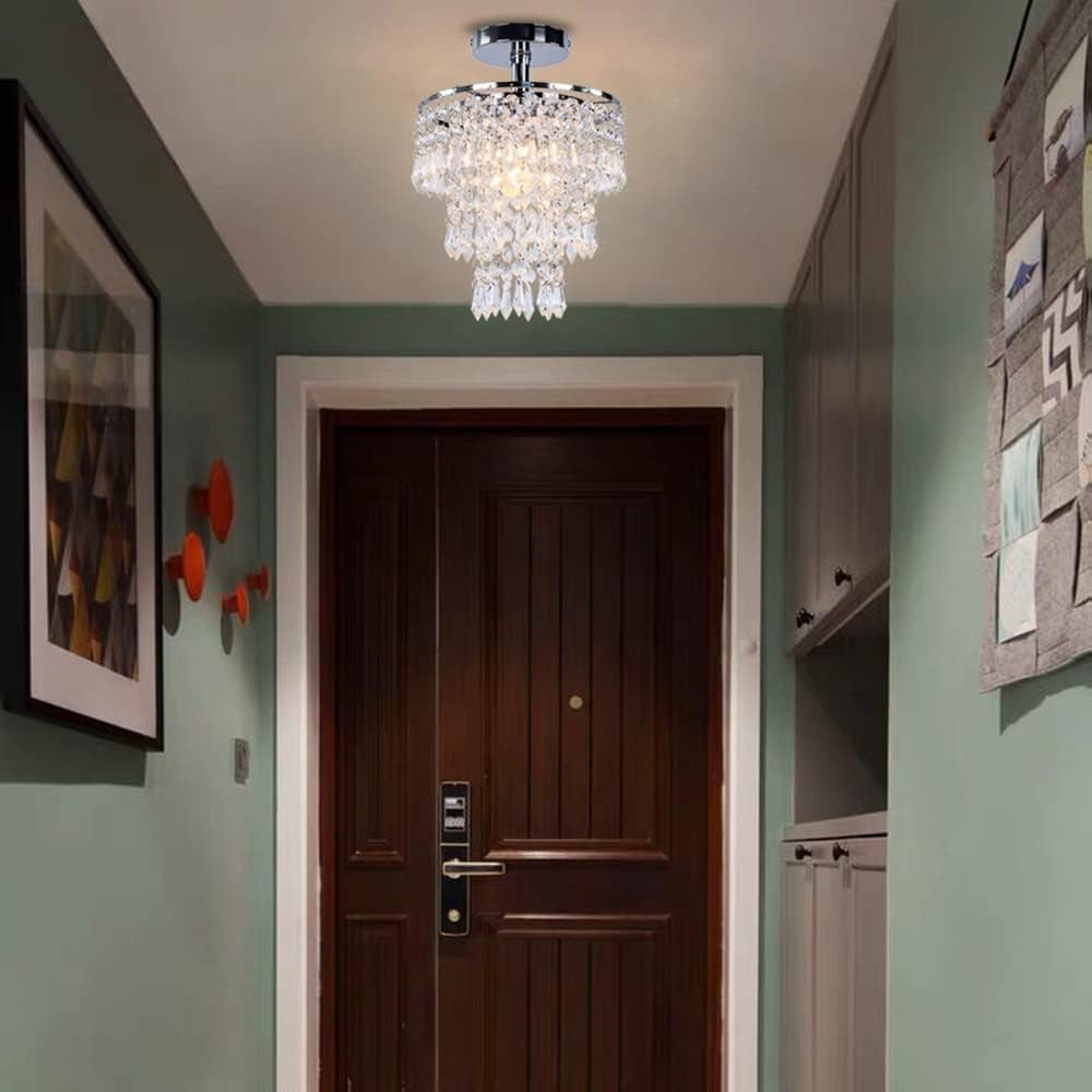 Modern Chrome Crystal Chandelier – 3-Tier Raindrop Ceiling Light