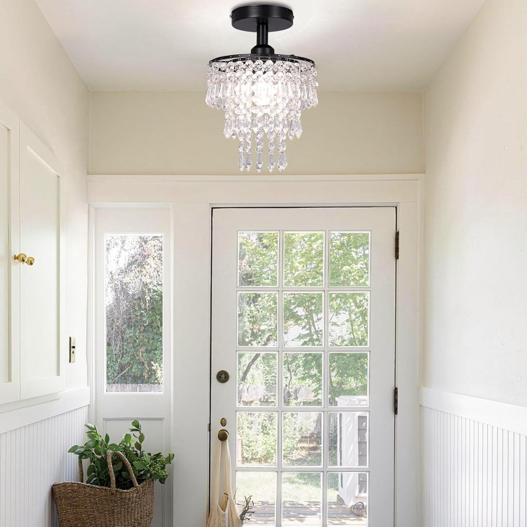 Black Crystal Flush Mount Chandelier – Raindrop Ceiling Light
