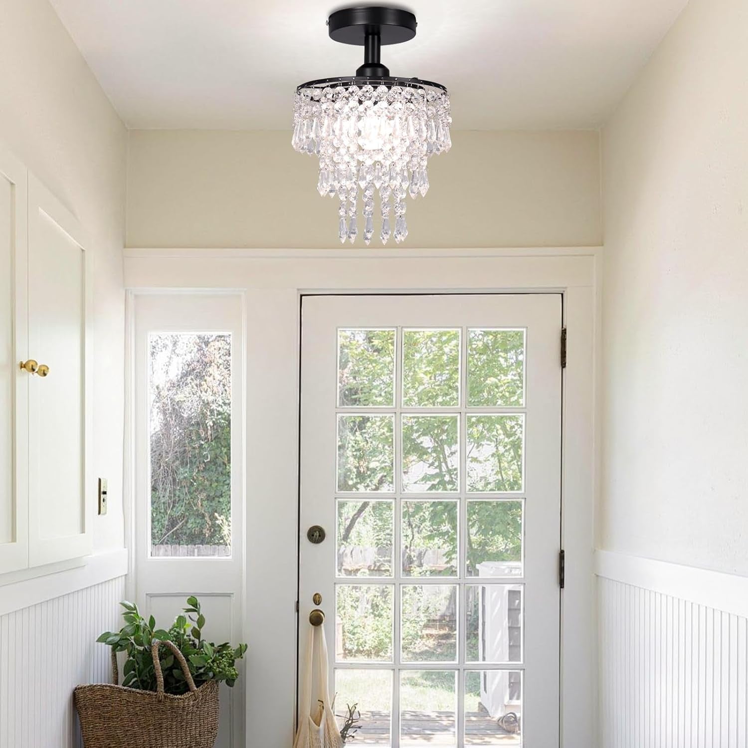 Black Crystal Flush Mount Chandelier – Raindrop Ceiling Light