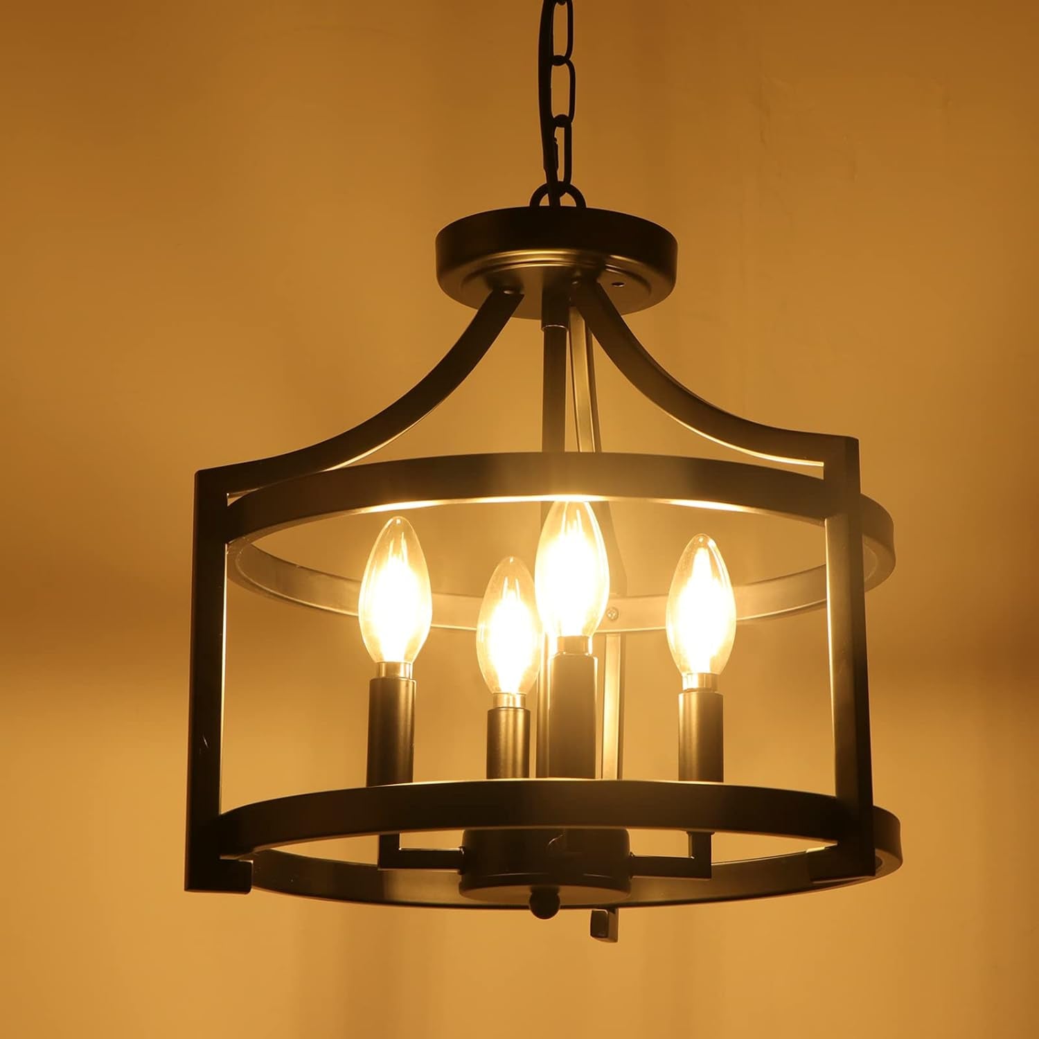 Black Farmhouse Pendant Chandelier – 4-Light Ceiling Fixture