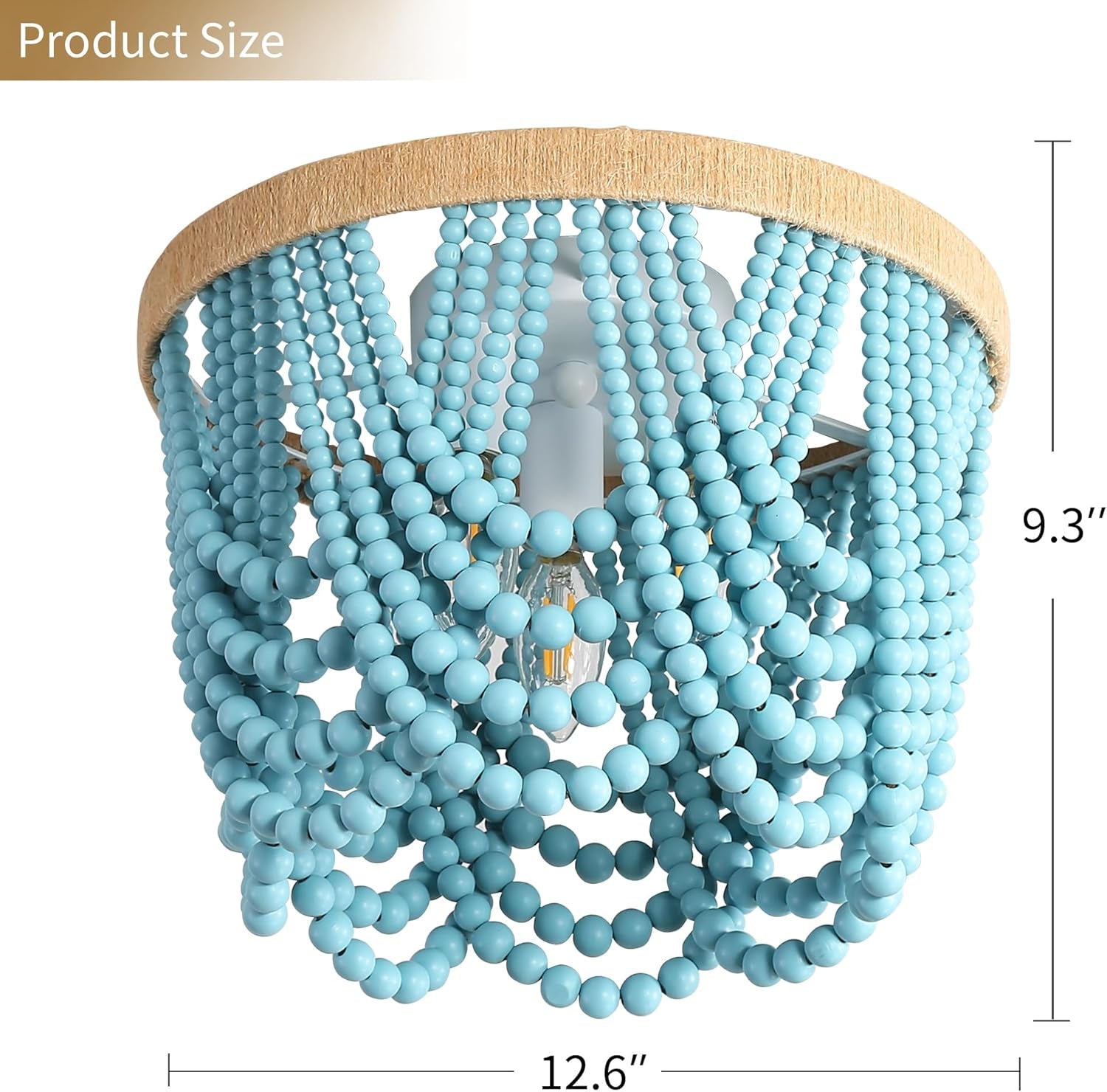 Blue Wood Beaded Boho Chandelier – 3-Light Coastal Accent Fixture