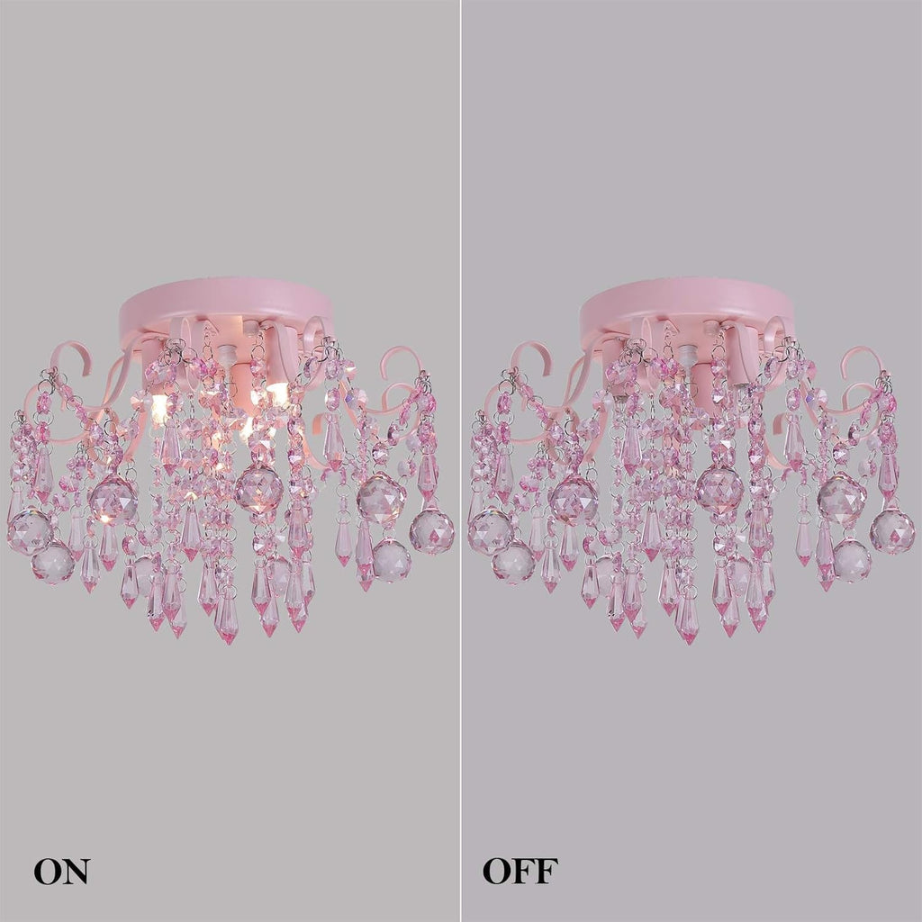 Pink Crystal Mini Chandelier – 3-Light Semi Flush Mount Ceiling Light