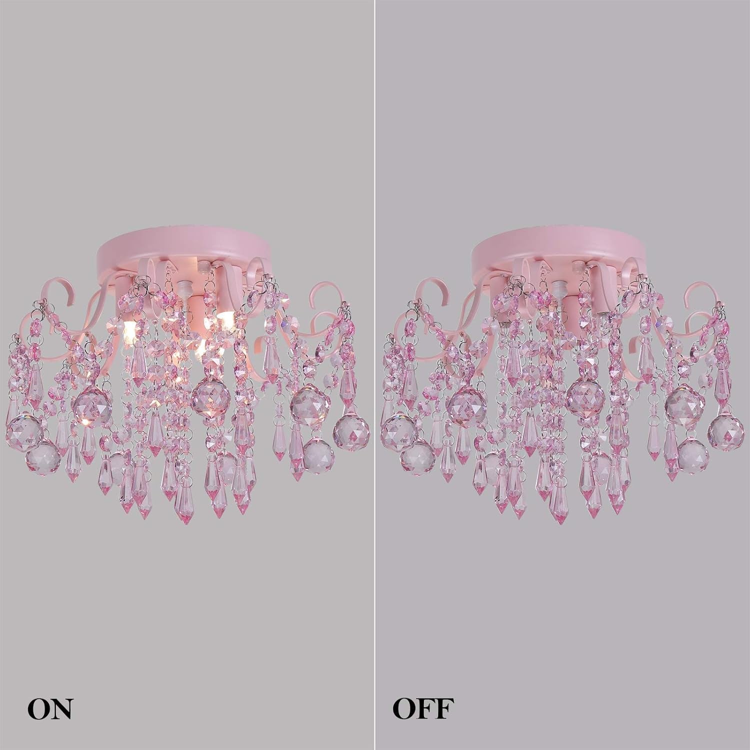 Pink Crystal Mini Chandelier – 3-Light Semi Flush Mount Ceiling Light