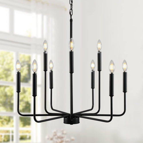 Large Black Farmhouse Chandelier – 9-Light Dining Room Statement Fixture