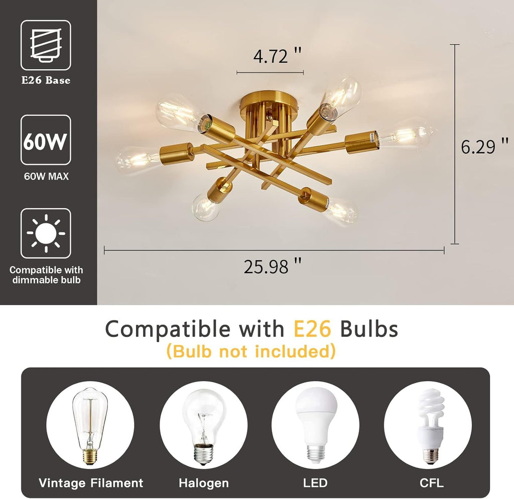 Gold Sputnik Chandelier – Semi Flush Mount Ceiling Light