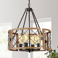 Black & Oak Farmhouse Chandelier – 4-Light Rustic Ceiling Fixture (19”)