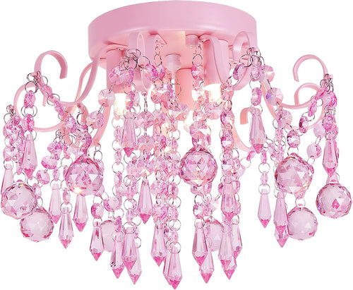 Pink Crystal Mini Chandelier – 3-Light Semi Flush Mount Ceiling Light