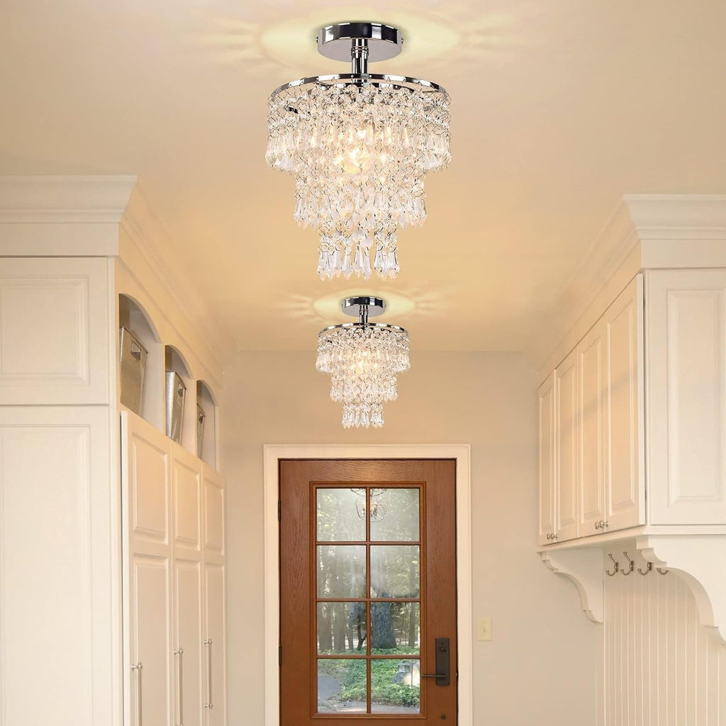 Modern Chrome Crystal Chandelier – 3-Tier Raindrop Ceiling Light