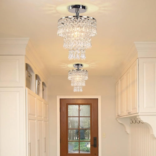 Modern Chrome Crystal Chandelier – 3-Tier Raindrop Ceiling Light