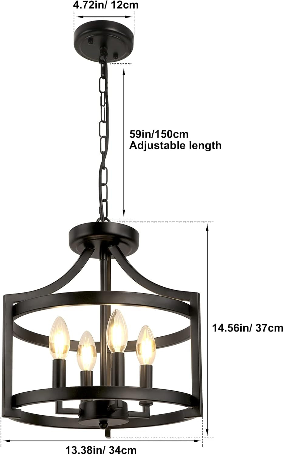 Black Farmhouse Pendant Chandelier – 4-Light Ceiling Fixture