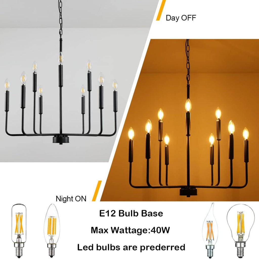 Large Black Farmhouse Chandelier – 9-Light Dining Room Statement Fixture