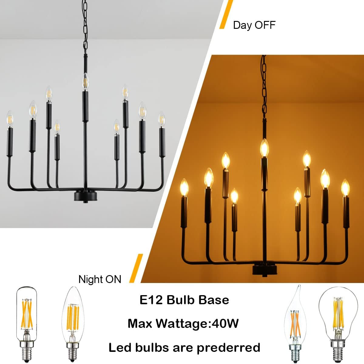 Large Black Farmhouse Chandelier – 9-Light Dining Room Statement Fixture