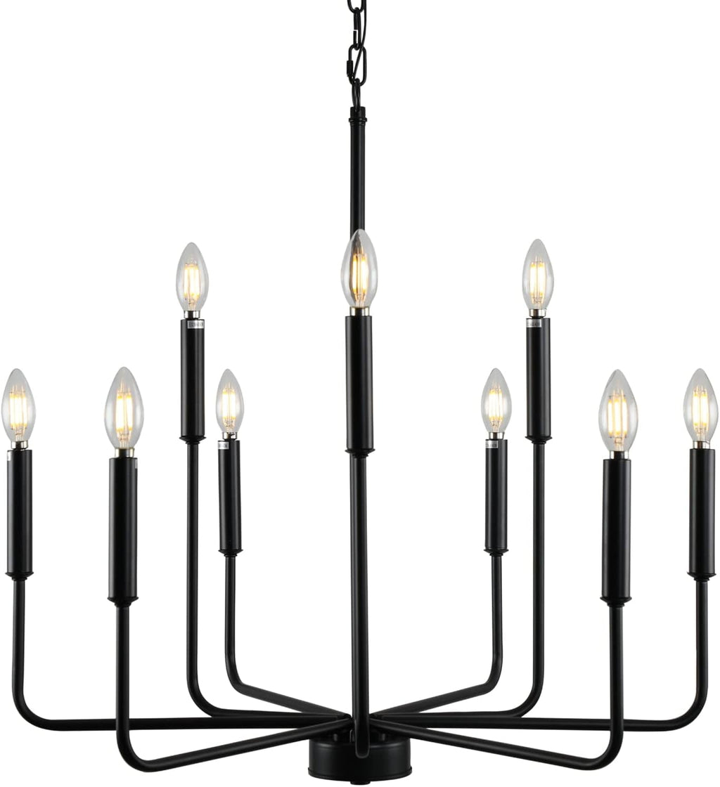 Large Black Farmhouse Chandelier – 9-Light Dining Room Statement Fixture