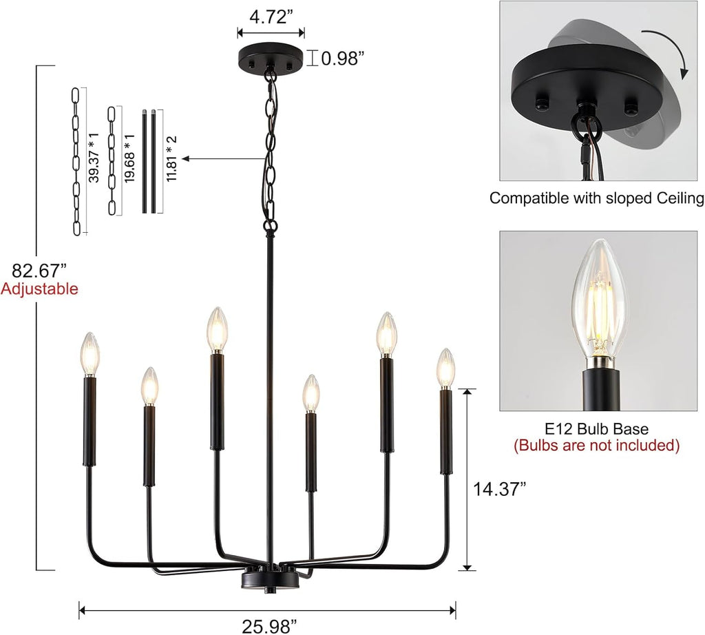 Modern Black Farmhouse Chandelier – 6-Light Dining Room Pendant Fixture