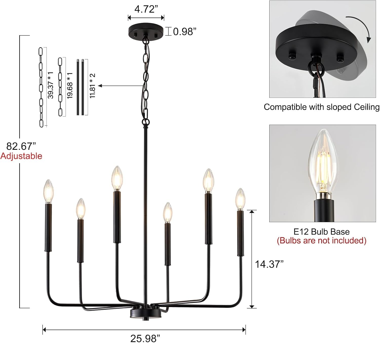 Modern Black Farmhouse Chandelier – 6-Light Dining Room Pendant Fixture