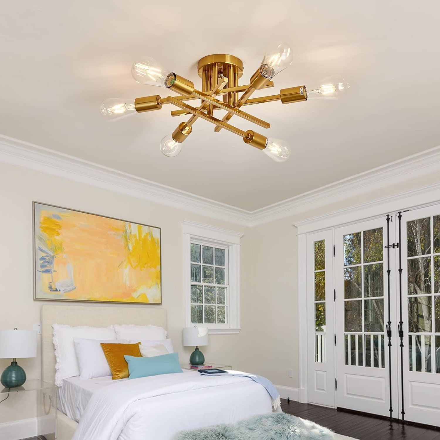 Gold Sputnik Chandelier – Semi Flush Mount Ceiling Light