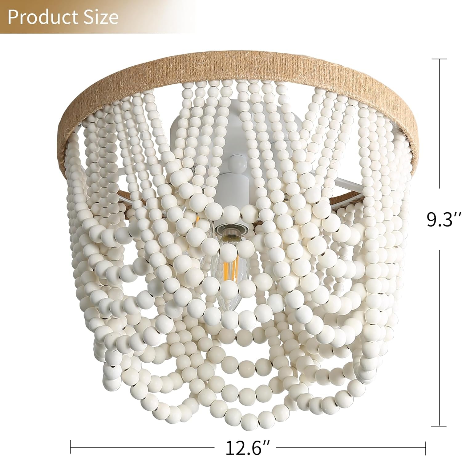 Coastal White Wood Beaded Chandelier – 3-Light Boho Ceiling Fixture