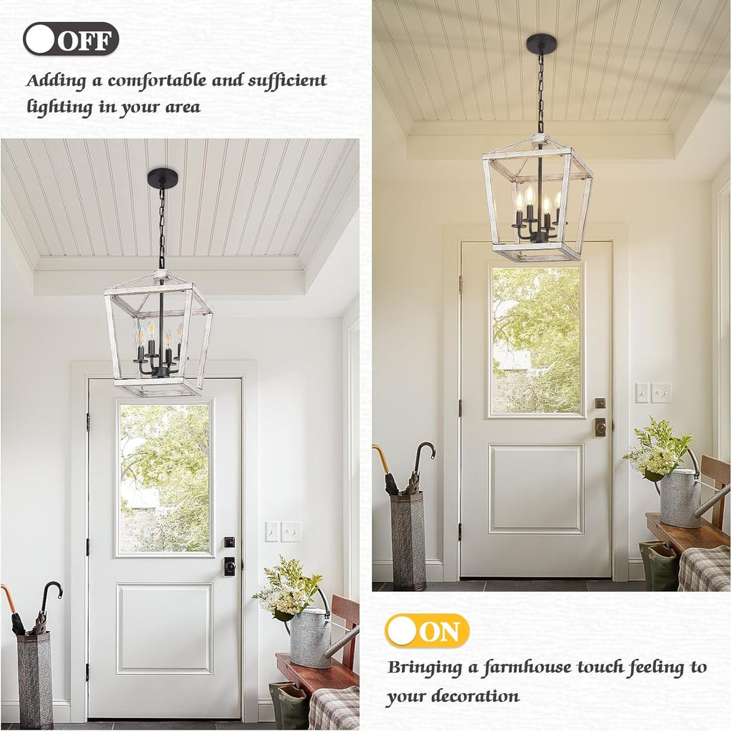 Rustic White Oak Chandelier – 4-Light Coastal Farmhouse Fixture