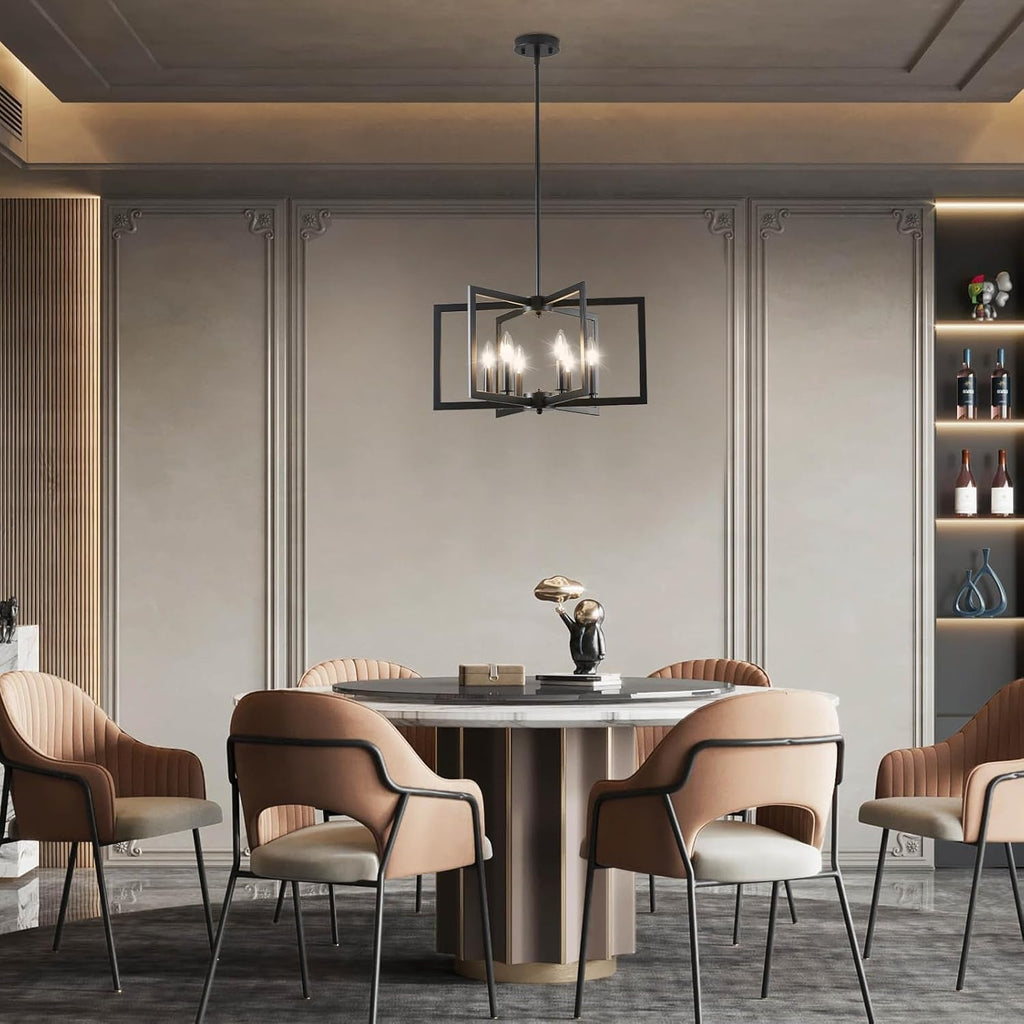 Black Metal Chandelier – 6-Light Modern Dining Room Fixture