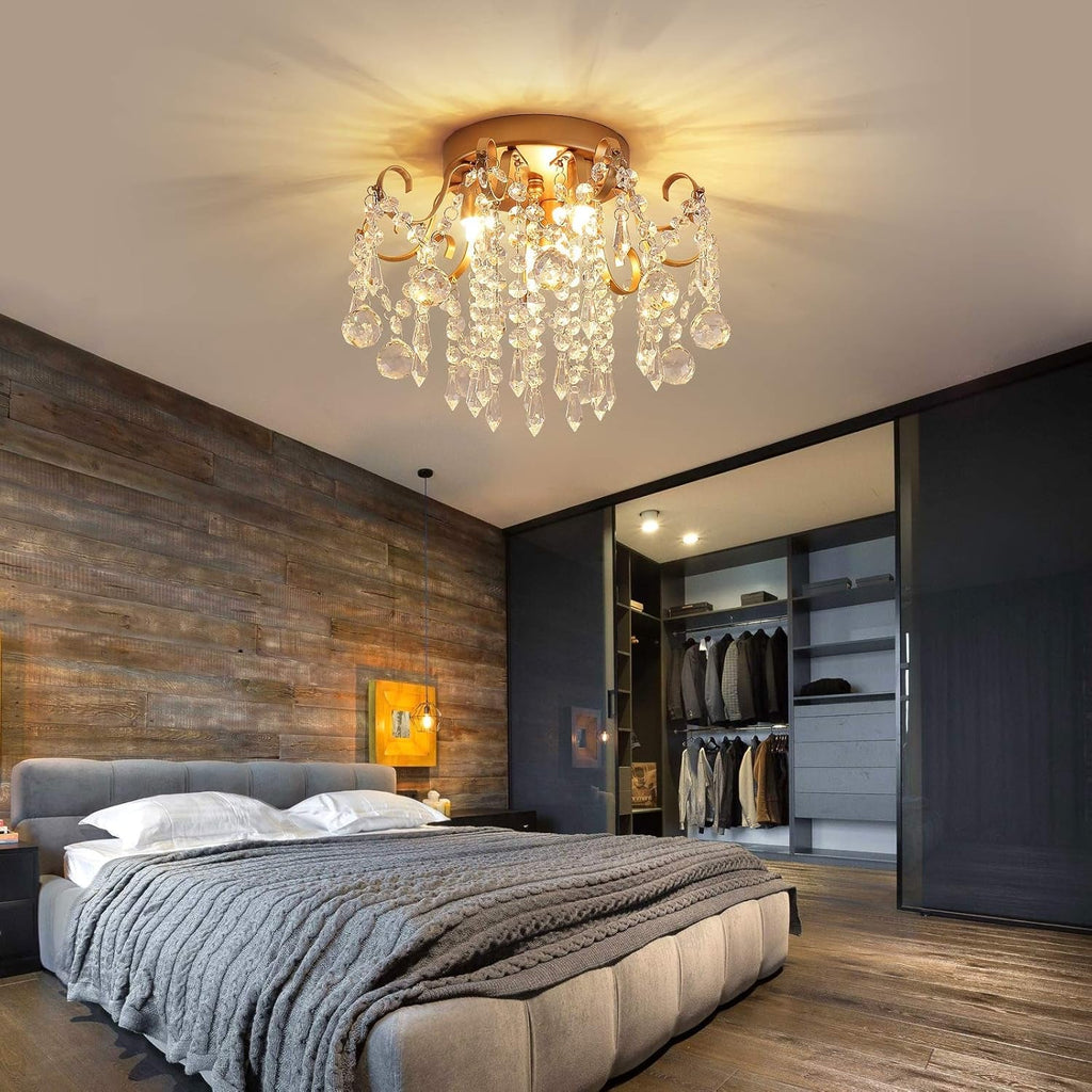 Modern Gold Crystal Chandelier – 3-Light G9 Ceiling Fixture