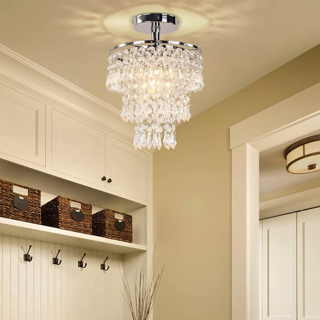 Modern Chrome Crystal Chandelier – 3-Tier Raindrop Ceiling Light