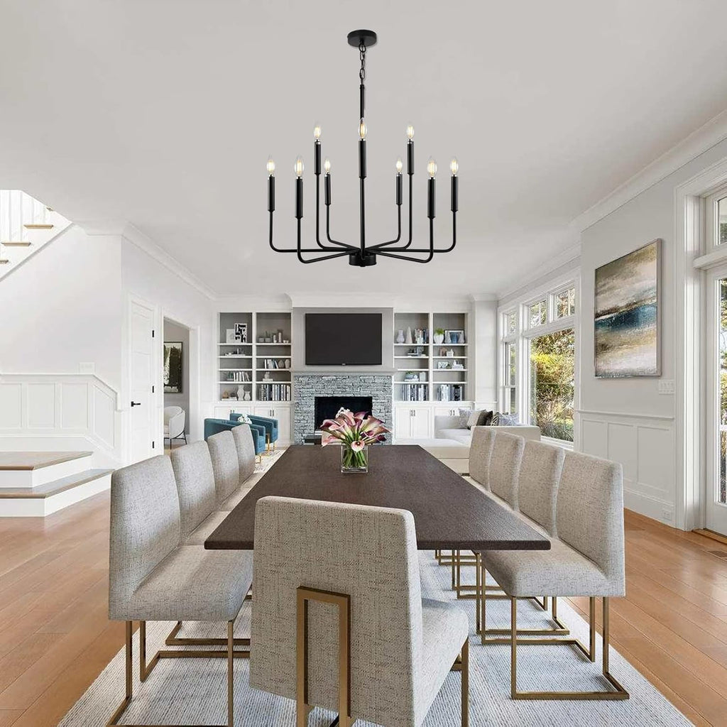 Large Black Farmhouse Chandelier – 9-Light Dining Room Statement Fixture