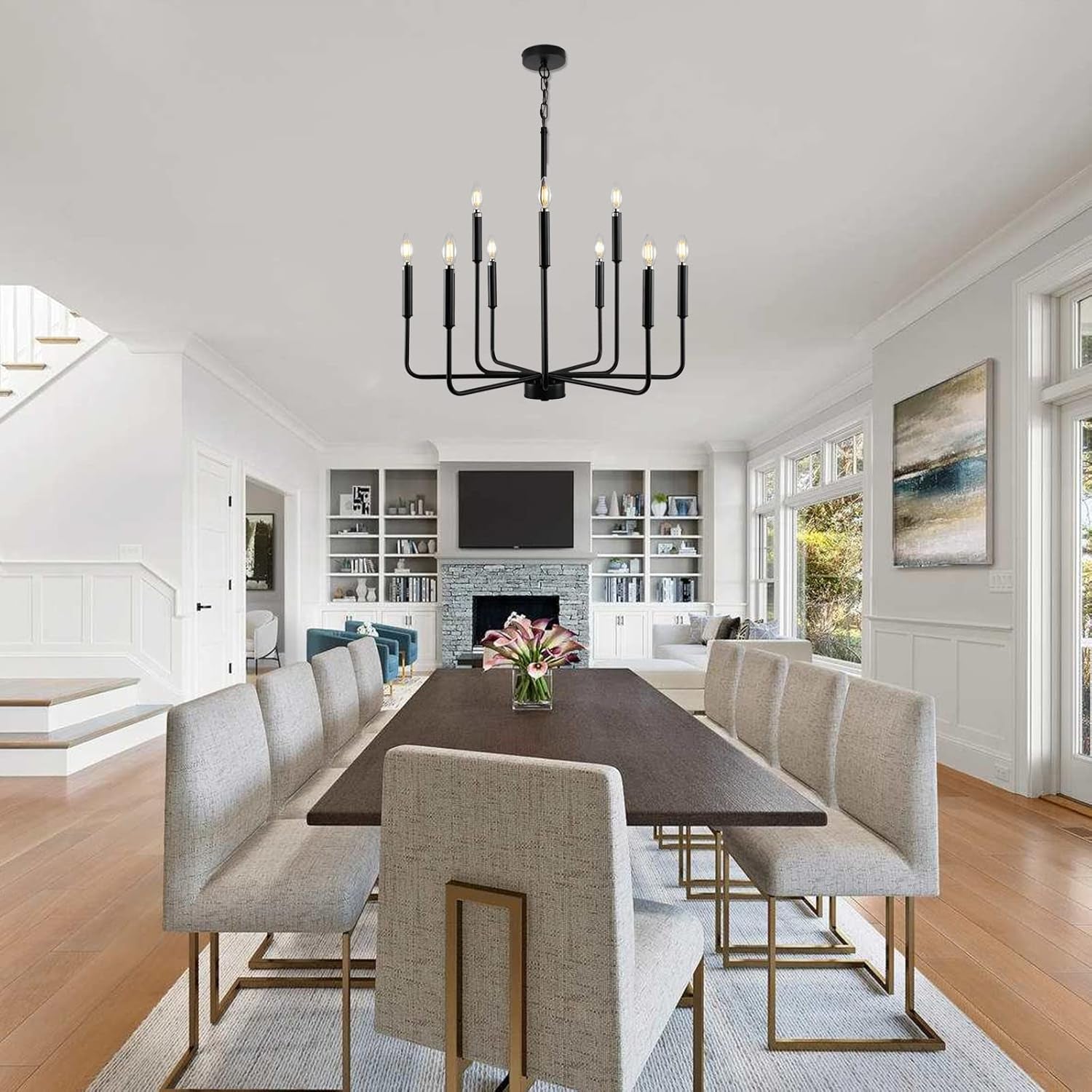 Large Black Farmhouse Chandelier – 9-Light Dining Room Statement Fixture