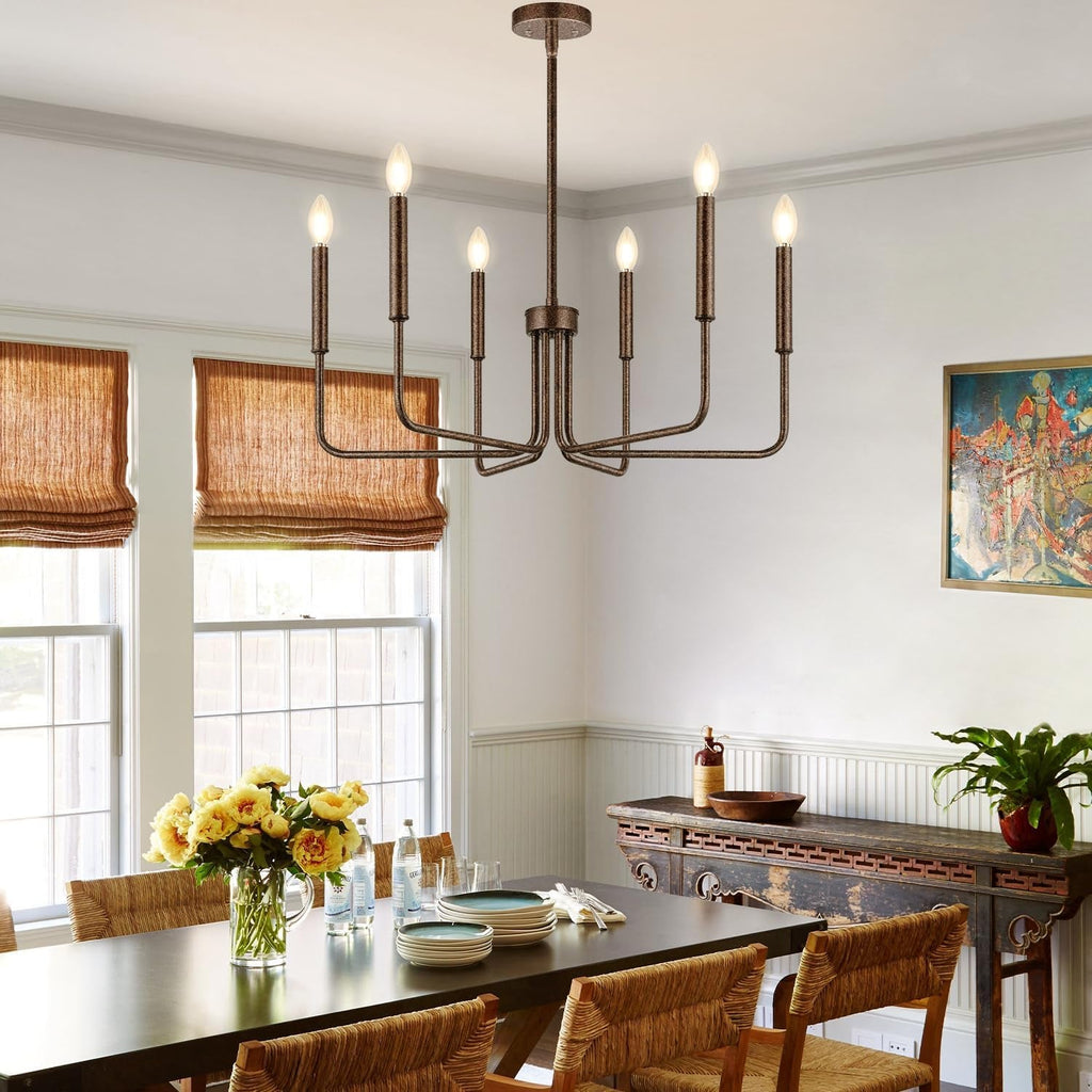 Rustic Black Farmhouse Chandelier – 6-Light Dining Room Fixture