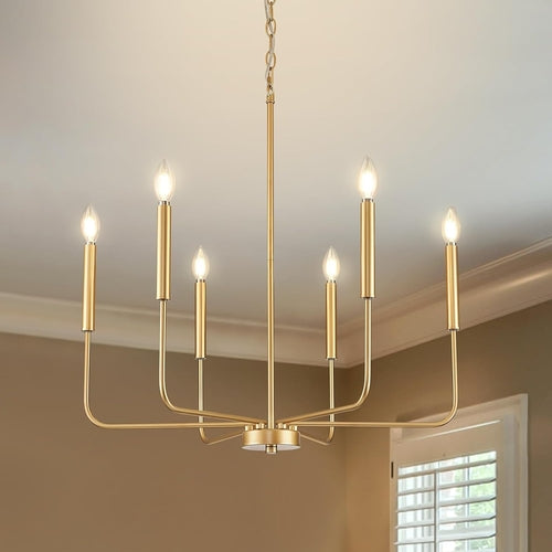 Modern Gold Candle Chandelier – 6-Light Dining Room Statement Fixture