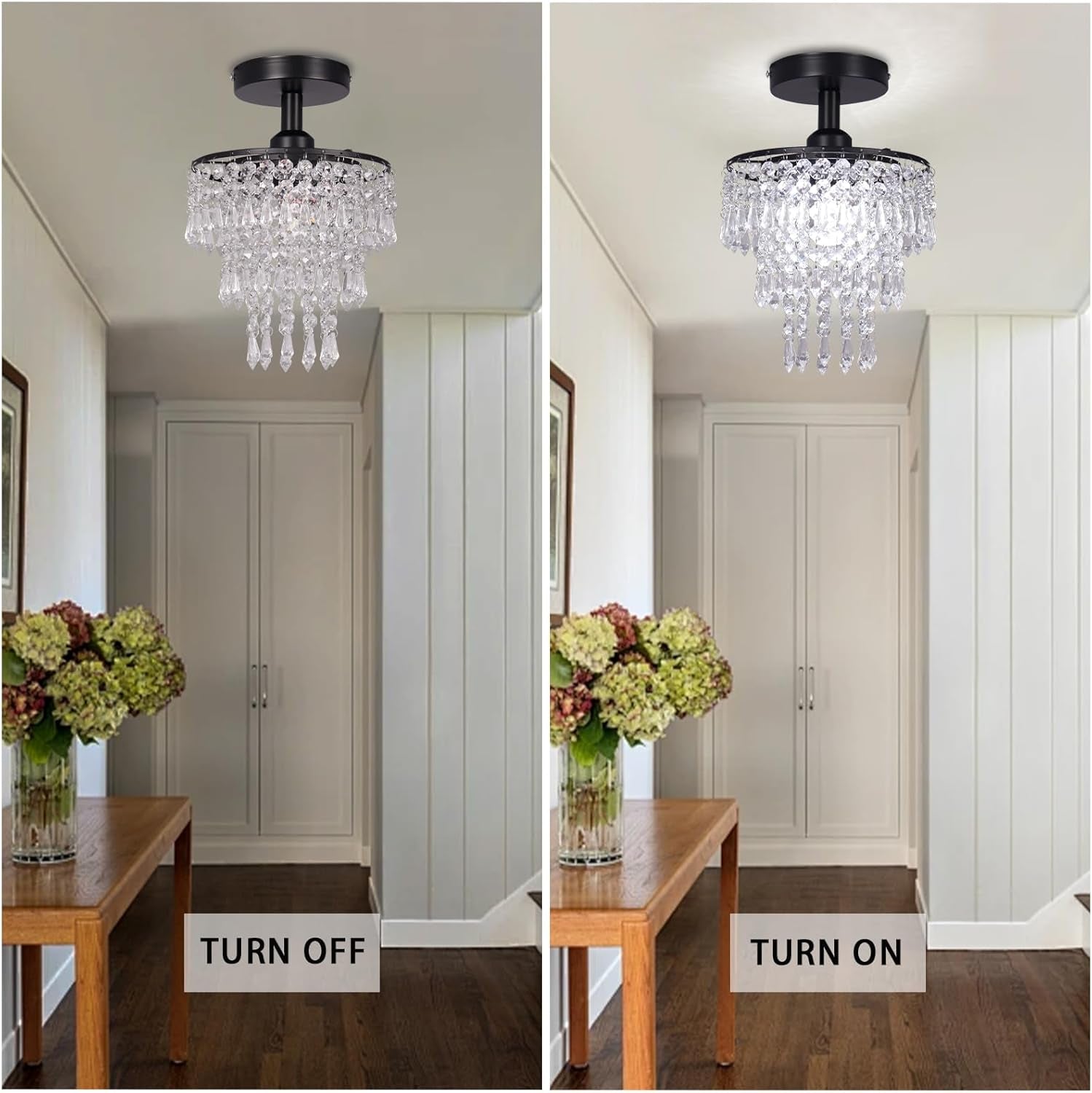 Black Crystal Flush Mount Chandelier – Raindrop Ceiling Light