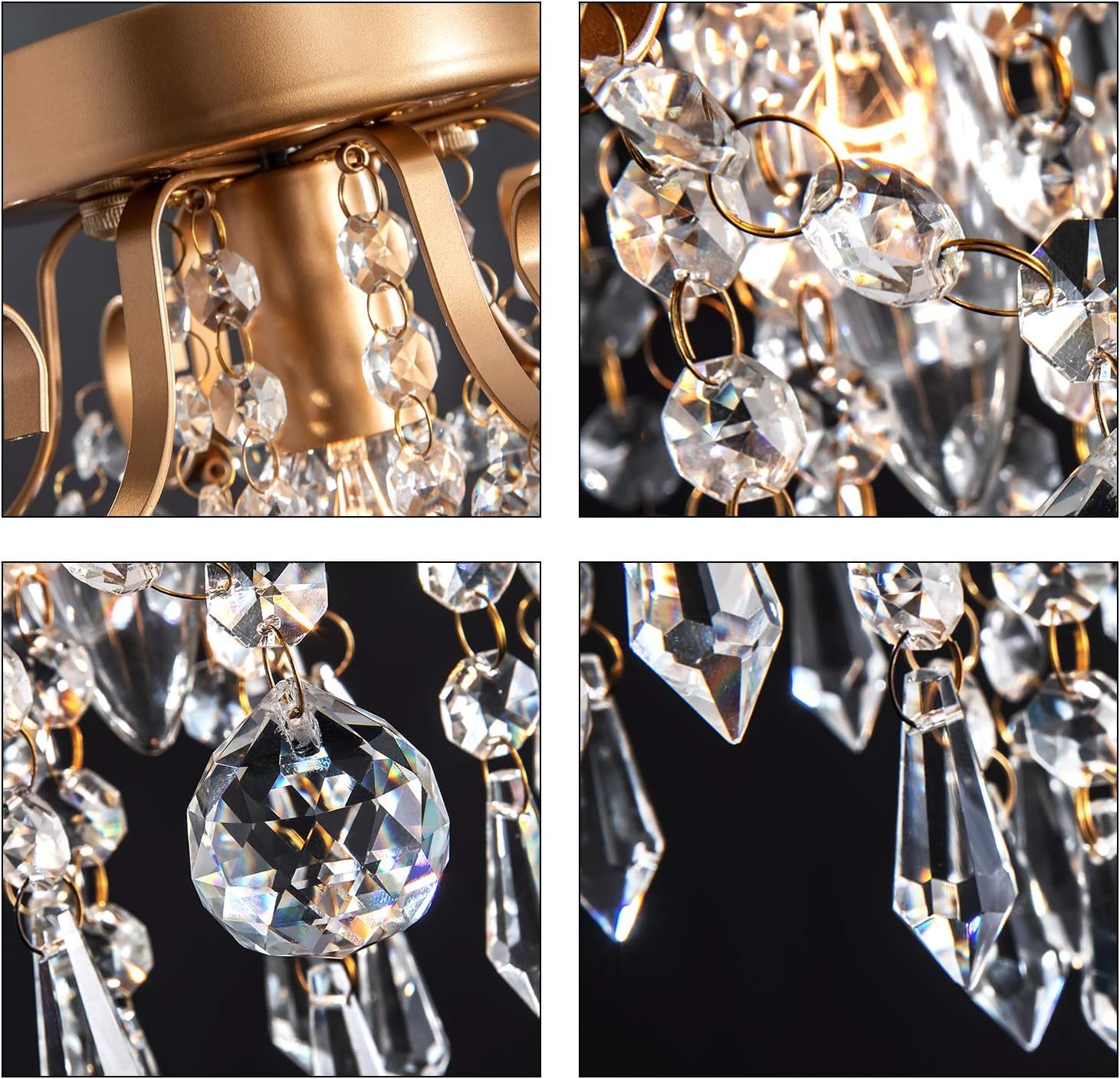 Mini Gold Crystal Chandelier – Flush Mount Ceiling Light