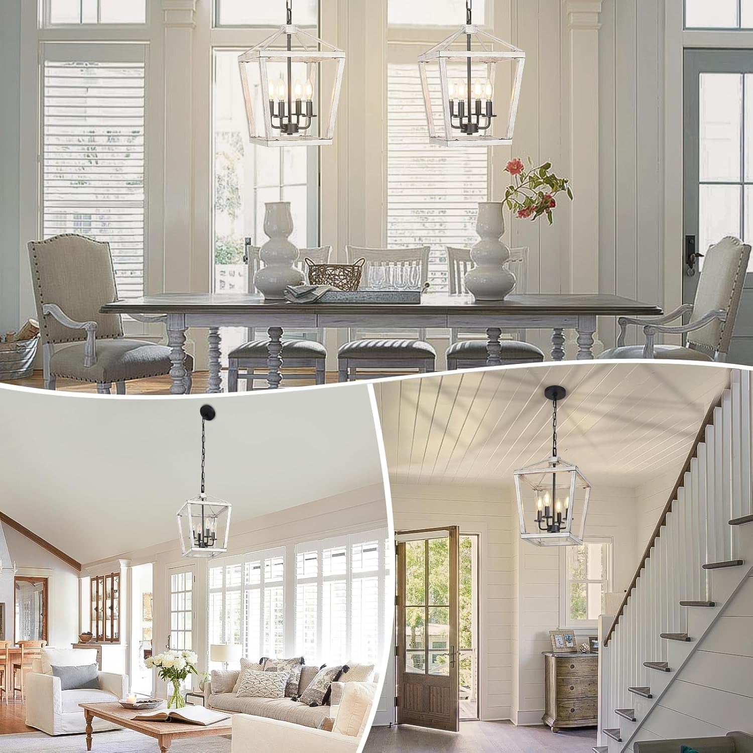 Rustic White Oak Chandelier – 4-Light Coastal Farmhouse Fixture