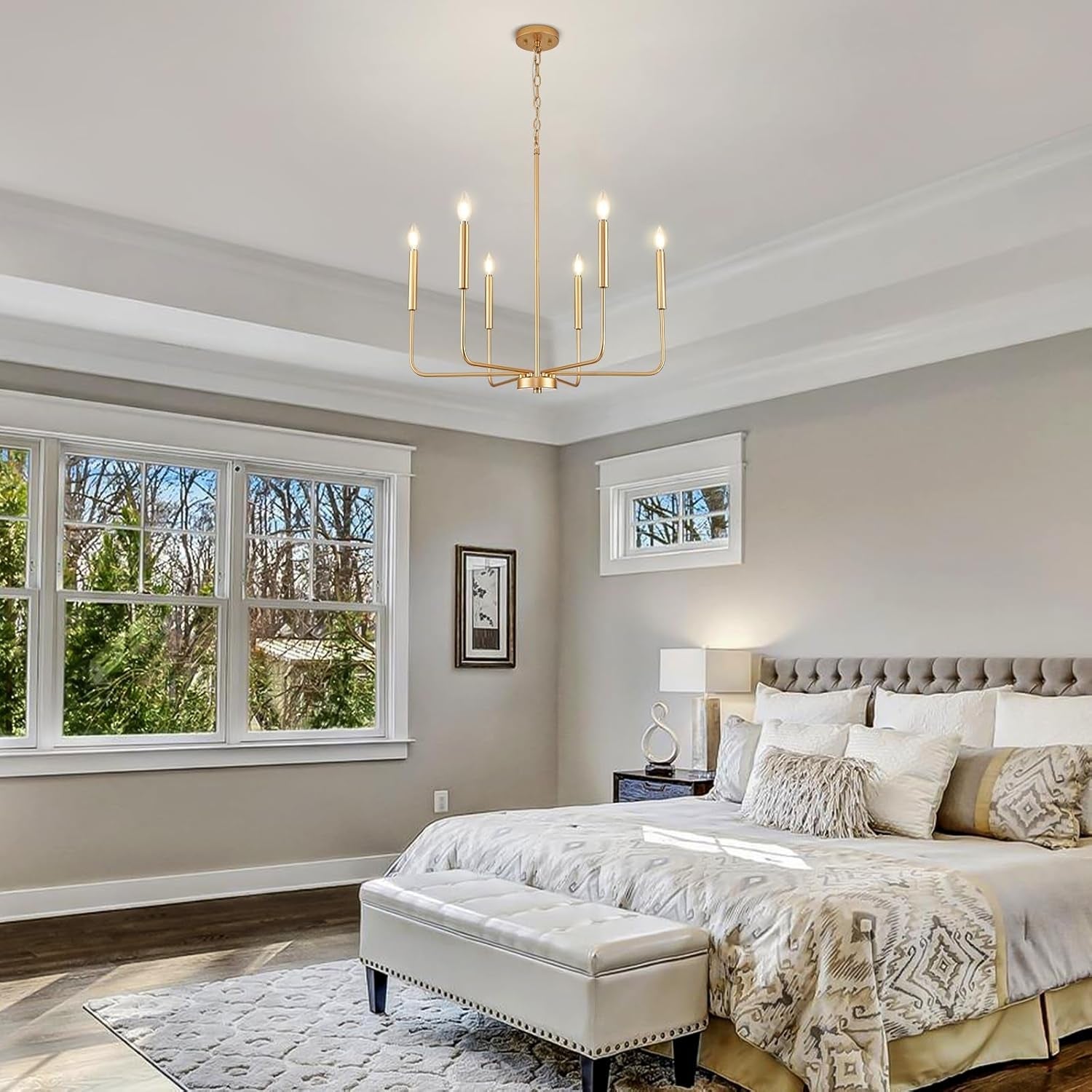 Modern Gold Candle Chandelier – 6-Light Dining Room Statement Fixture