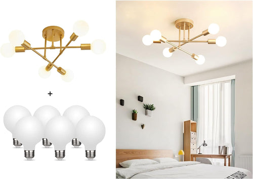 Modern Gold Sputnik Chandelier – 6-Light LED Ceiling Fixture