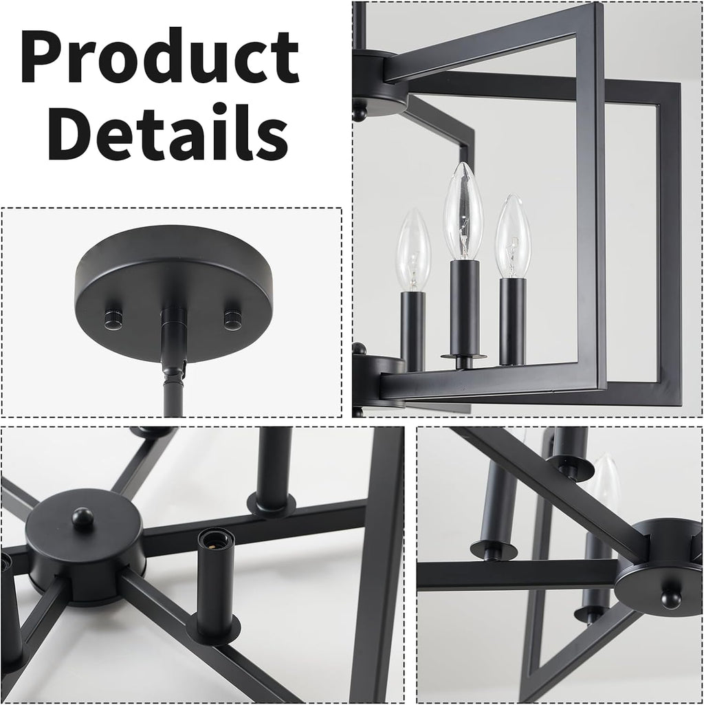 Black Metal Chandelier – 6-Light Modern Dining Room Fixture