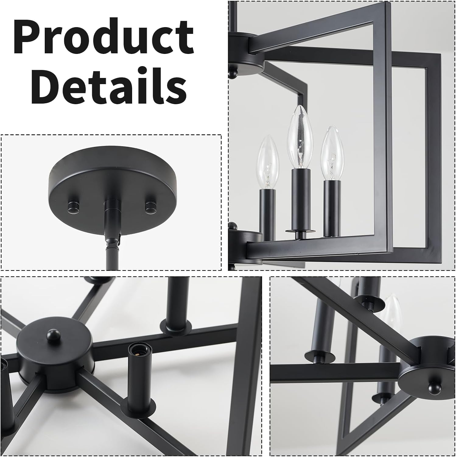Black Metal Chandelier – 6-Light Modern Dining Room Fixture
