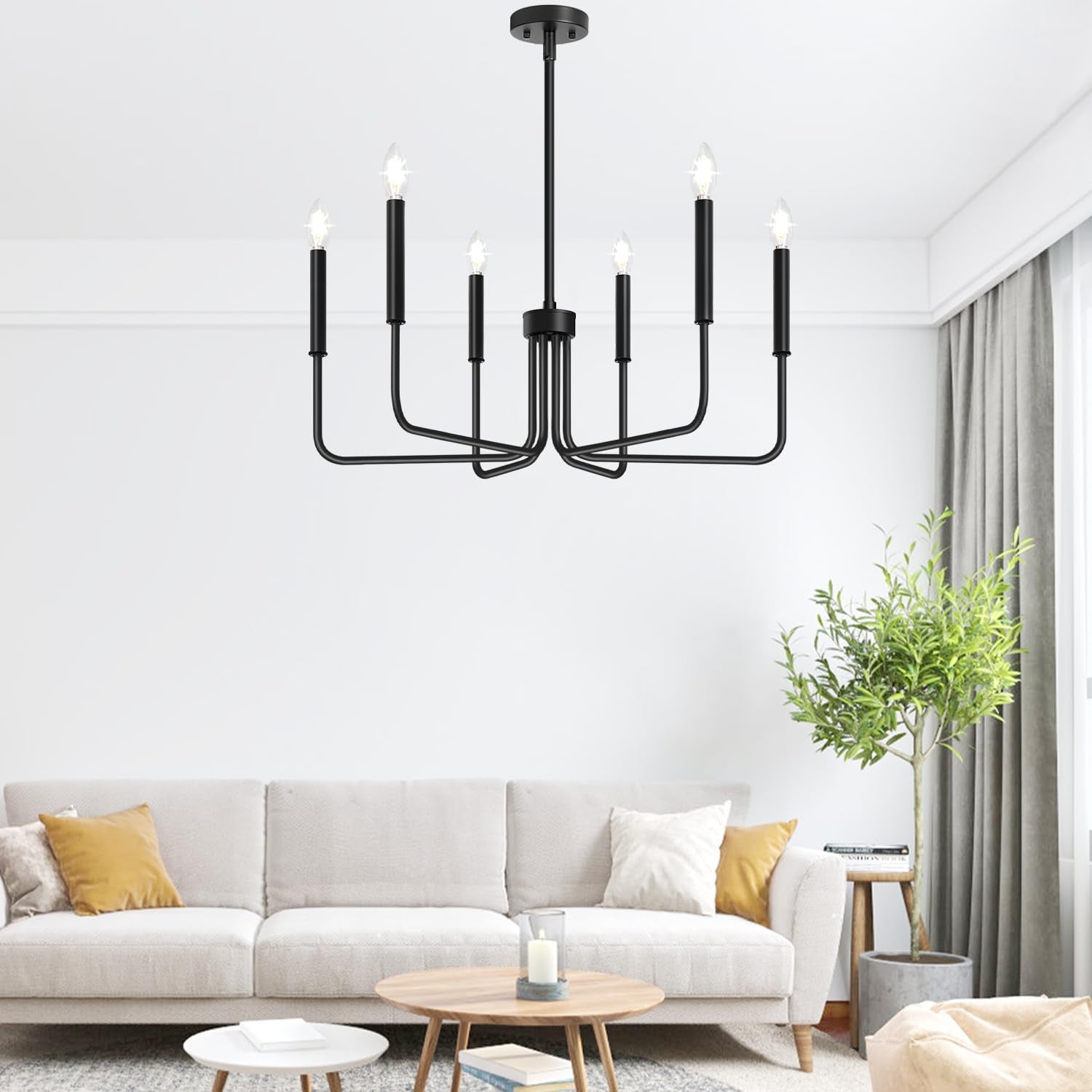 Black Farmhouse Chandelier – 6-Light Dining Room Statement Fixture