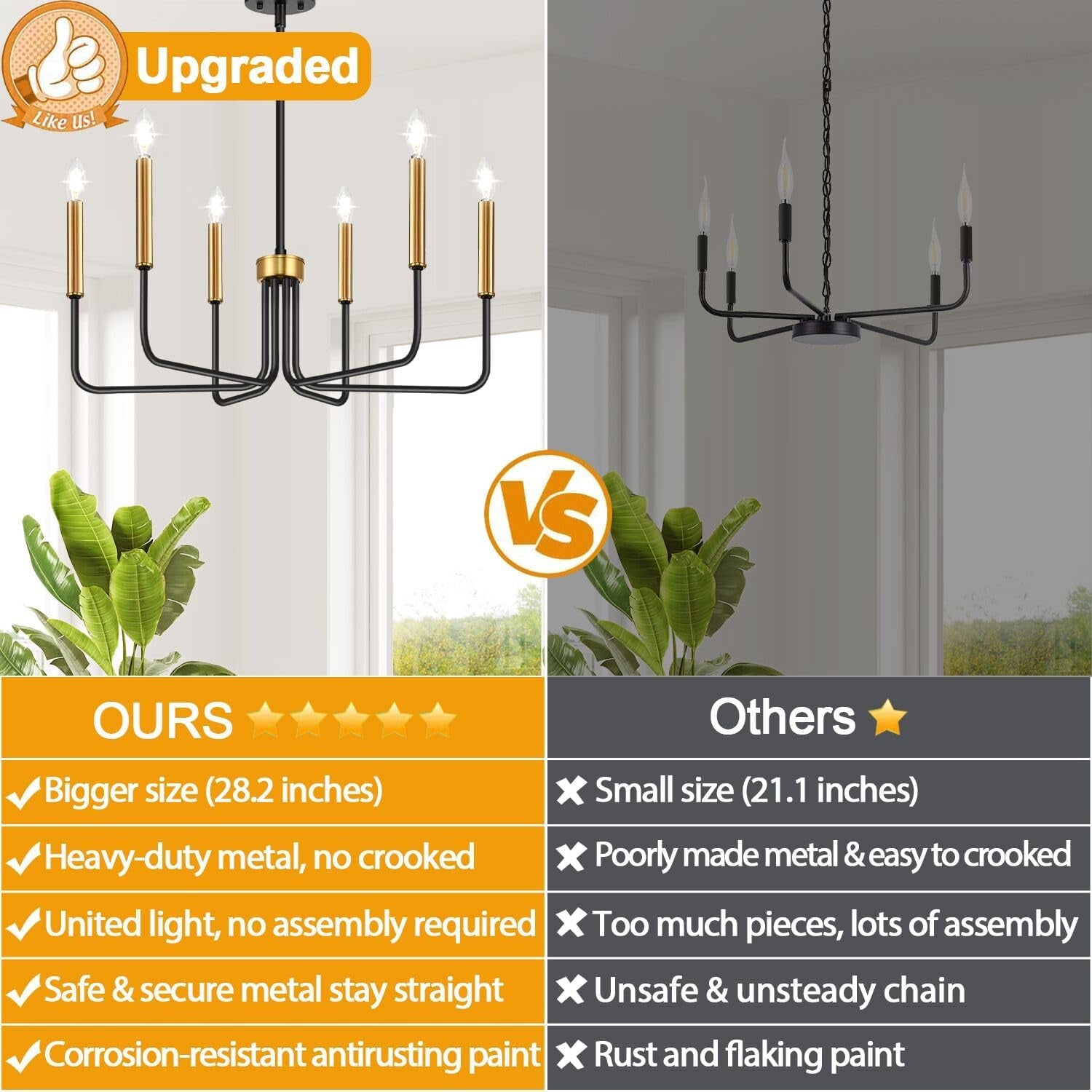 Black & Gold Farmhouse Chandelier – 6-Light Dining Room Fixture