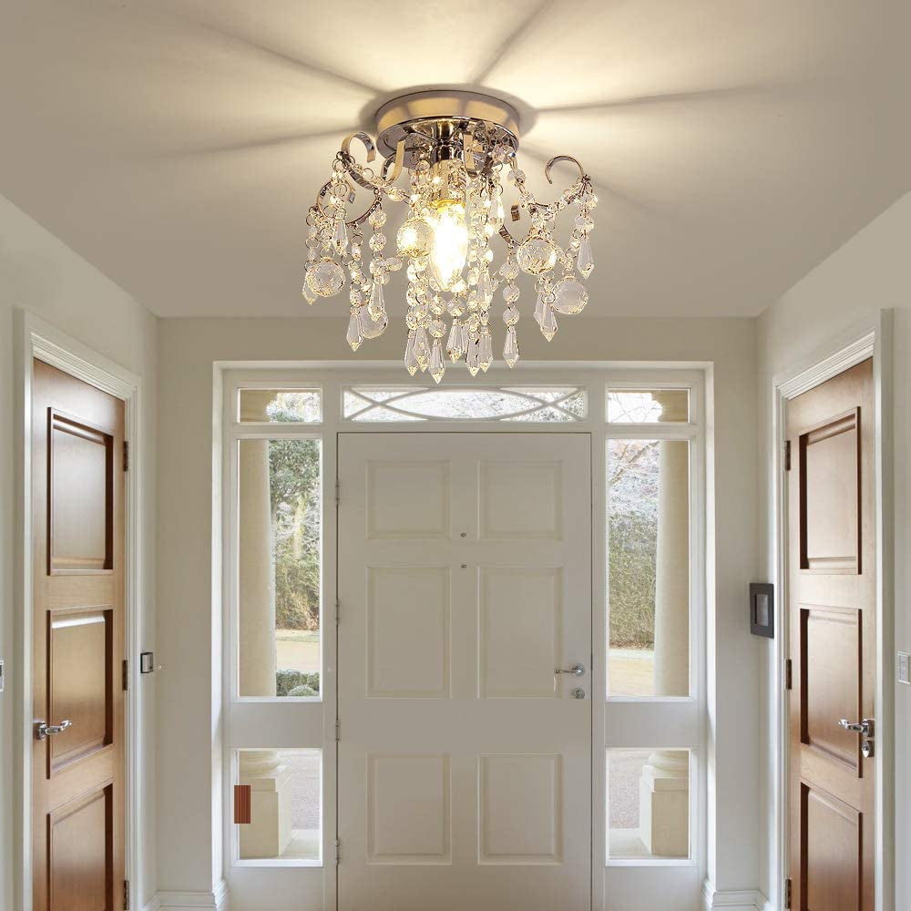 Mini Chrome Crystal Chandelier – Flush Mount Ceiling Light