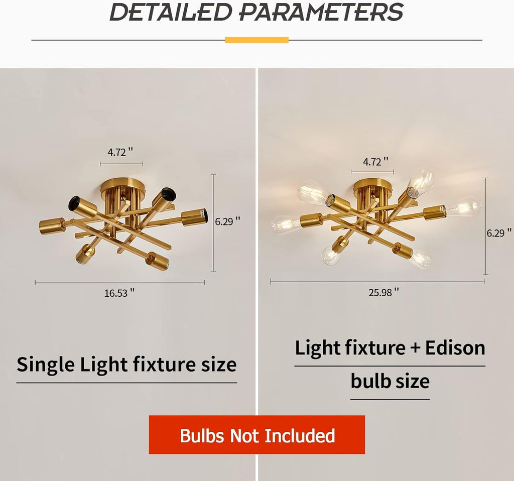 Gold Sputnik Chandelier – Semi Flush Mount Ceiling Light