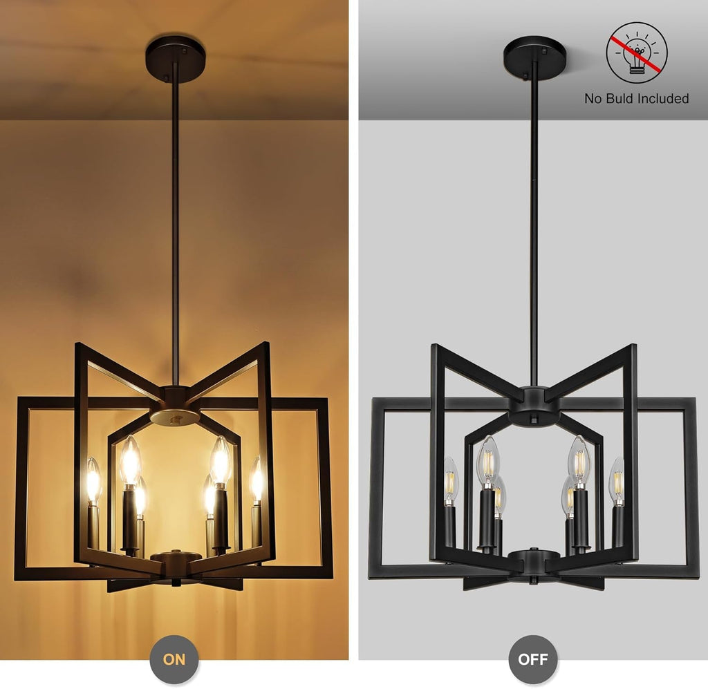 Black Farmhouse Kitchen Island Chandelier – 6-Light Linear Fixture