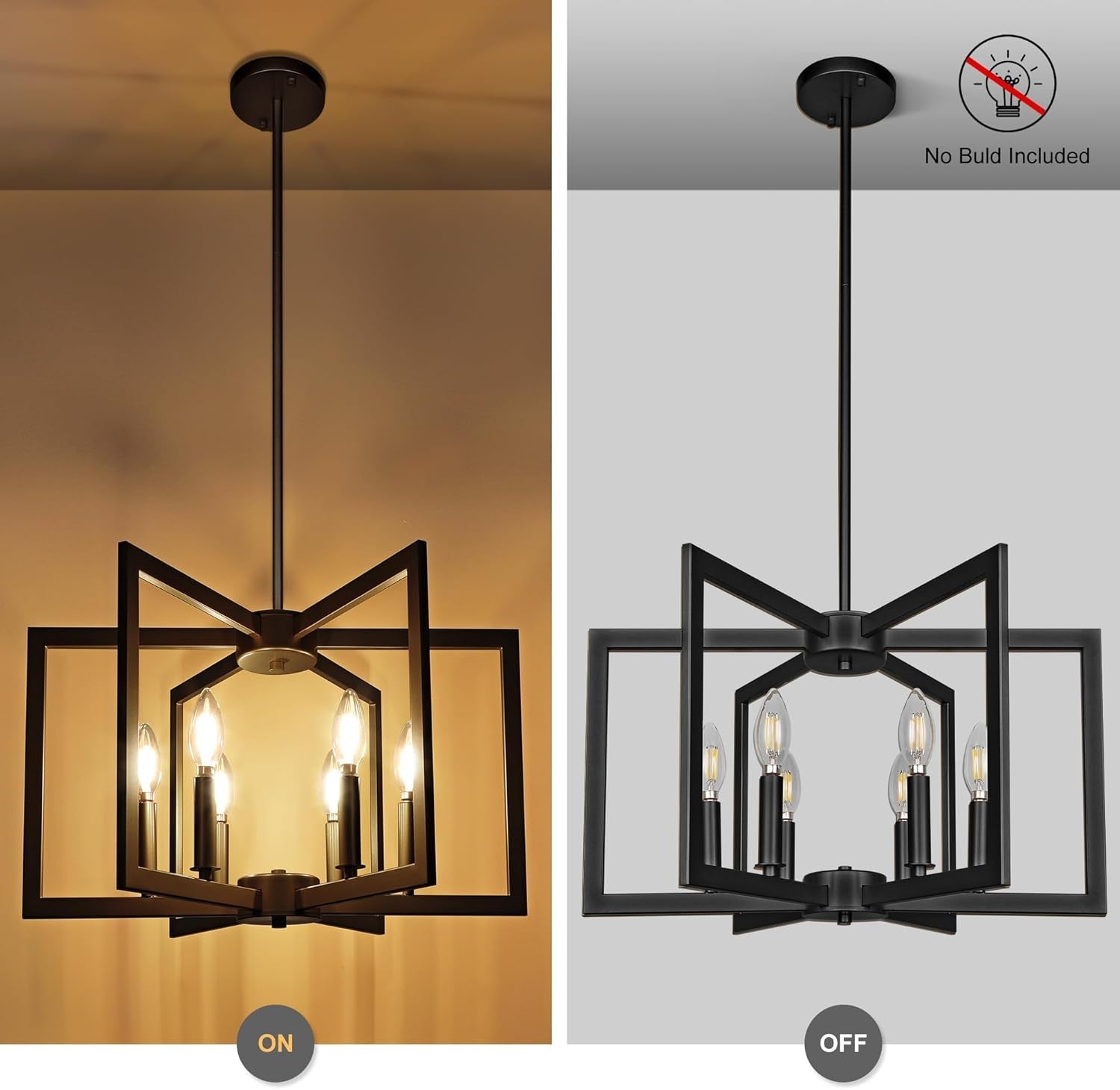 Black Farmhouse Kitchen Island Chandelier – 6-Light Linear Fixture