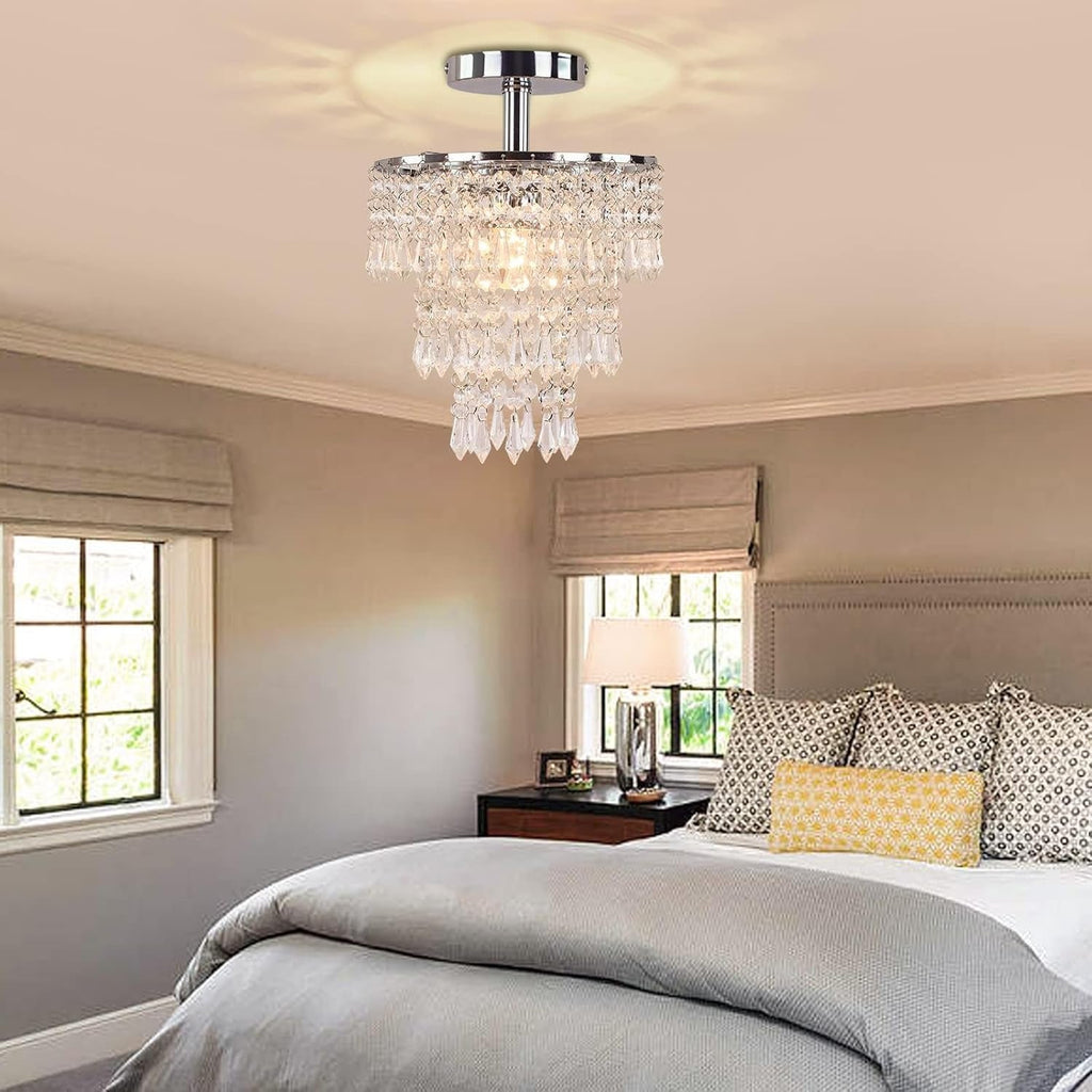 Modern Chrome Crystal Chandelier – 3-Tier Raindrop Ceiling Light