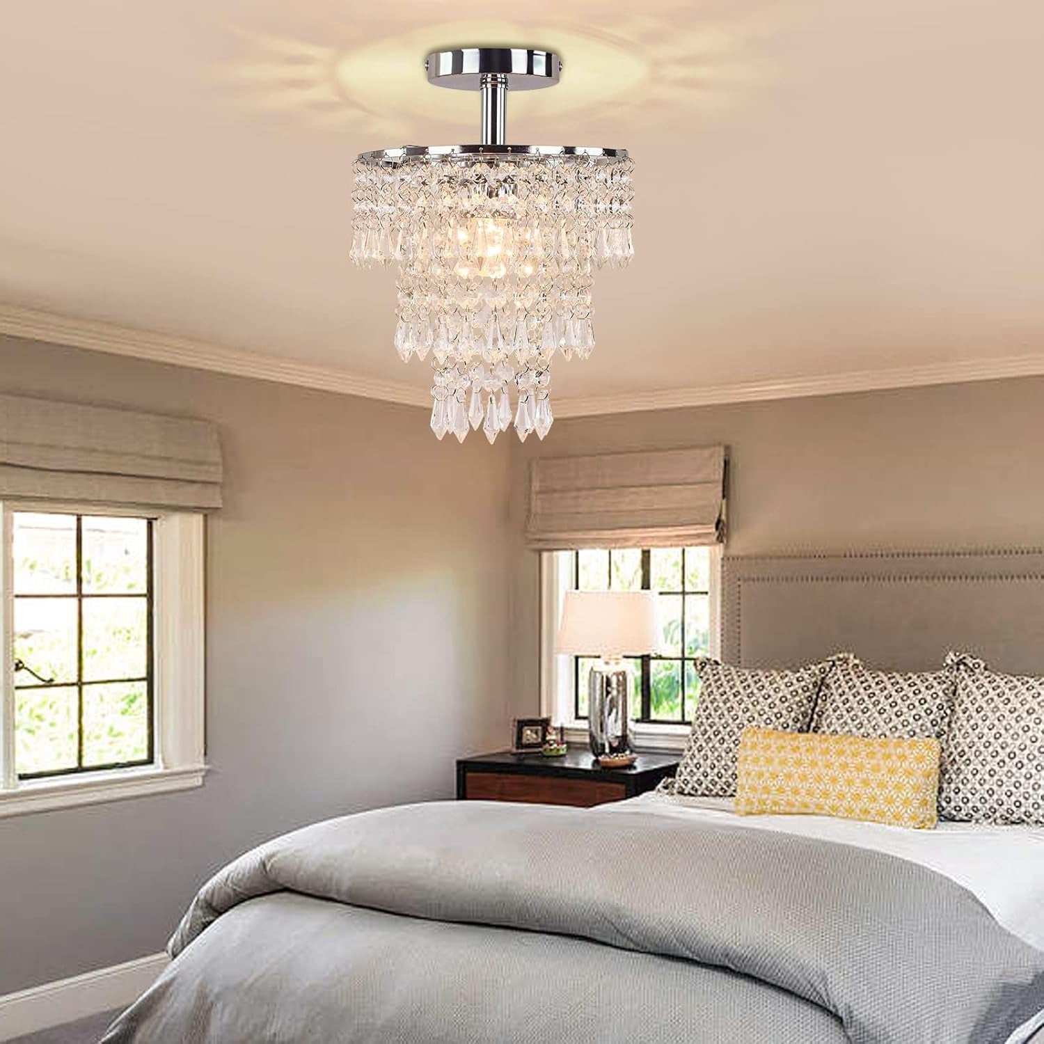 Modern Chrome Crystal Chandelier – 3-Tier Raindrop Ceiling Light